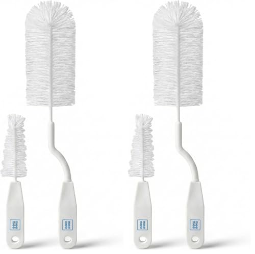 Image of Mee Mee Nylon Bottle Brush with Nipple Cleaner | 360 Rotating Handle | High-Density Soft Bristles | BPA Free | Scratch-Free Cleaning | Non-Toxic | Easy Grip | Dishwasher Safe (White) (Pack of 2)