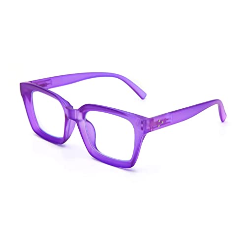 Amorays Occhiali da Lettura Oversize Square Frame Vintage con Anti Luce Blu Lenti Cerniera a Molla Occhiali Presbiopia Lettori per Donna Uomo 6561NEW(Viola,+2.5)