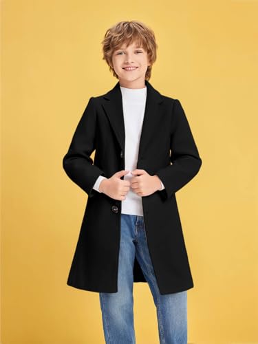 Haloumoning Boys Casual Trench Coat Kids Winter Notch Lapel Long Jacket Single Breasted Pea Coat With Pockets 4-14Y thumb #1