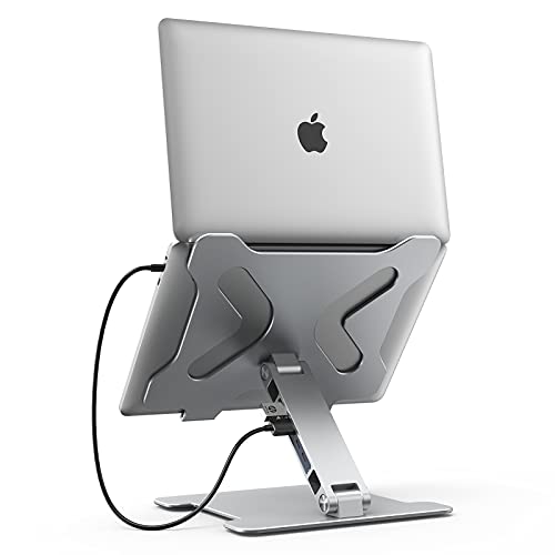 iDsonix Laptop Stand with 4-Port USB 3.0 Hub, Ergonomic Laptop Holder Adjustable Computer Stand Riser Heat-Vent Compatible with MacBook, Air, Pro, Alienware, Surface, Chromebook All Laptops 10-17"