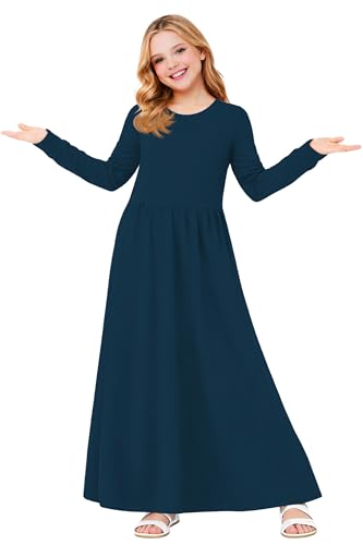 Image of Deerose Girls Maxi Dress Short Sleeve Casual Long Dresses with Pockets 5-14 Years
