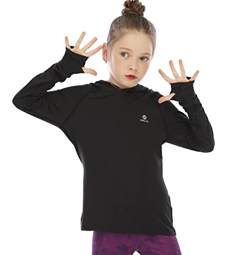 Girl's Athletic Hoodie,Light Weight/Long Sleeve/Thumb Hole/Dry Fit/SPF 4-12Year