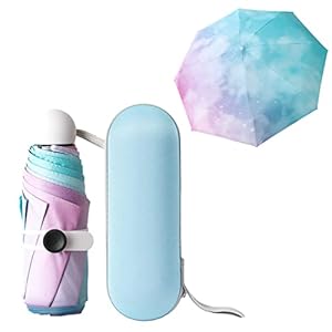 Compact Umbrella Windproof Strong,Folding Travel Umbrella,6 Ribs Mini Umbrella with Capsule Case,UV Protection Umbrella…