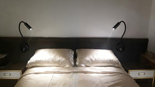 Image of 2-Pack Professional Task Light Wall Mount Lamp, 6000K Pure White 25 Focused Beam LED Reading Lamp for Bed Headboard, Dorm Bunk Bed, Studio, Marine, Hospital & Hotel, AC 85-265V (Black)