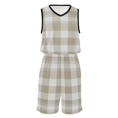 Maillot de basket taupe et short plaid beige pour homme et femme