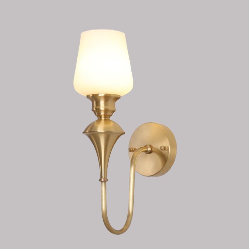 Lampada da Parete Vintage in Ottone, Lampada da Parete cablata per Interni a 1 Luce con Paralume in Vetro Bianco, Applique da Parete Moderna di metà secolo per Comodino, Camera da Letto, corridoi