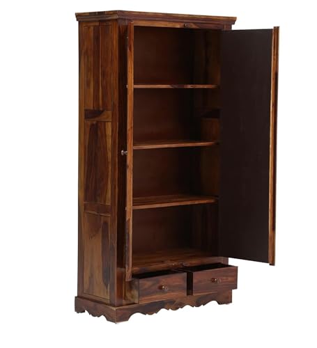 Image of Rajasthali Furniture Wooden 2 Door Wardrobe Organizer for Storage with 2 Drawer 4 Shelves - Sheesham Wood Cupboard for Bedroom - Wooden Almirah Organizer for Clothes Storage (Brian)
