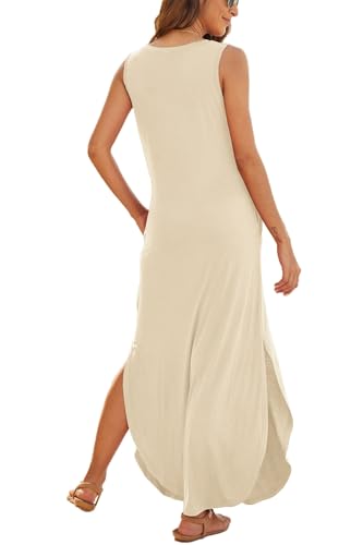 Image of Hount Women's Casual Summer Sleeveless Dress Loose Split Maxi Dresses with Pockets