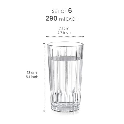 Image of Treo by Milton Linea Glass Tumbler I Premium Glass Set of 6 for Water, Cold Drink I Perfect for Home, Restaurants and Parties. 290 ml