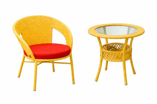 Image of India Garden Patio Seating Chair and Table Set Outdoor Balcony Garden Coffee Table Set Furniture with Table and Chairs Set (Honey with Red Cushion 2+1)