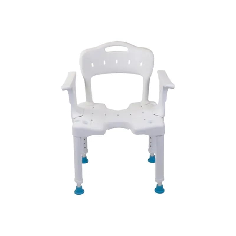 GESUNDHEIT - Ruhiger Duschstuhl | Hochwertiges Aluminium, höhenverstellbar 80-95 cm, anatomisch geformte Sitzfläche, rutschfeste Füße, robust & stabil | 56 × 42 cm | 4,7 kg | 130 kg