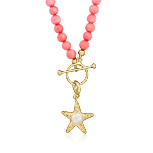 Ross-Simons 3.5-4mm Pink Coral Bead Charm-Compatible Toggle Necklace in 18kt Gold Over Sterling3