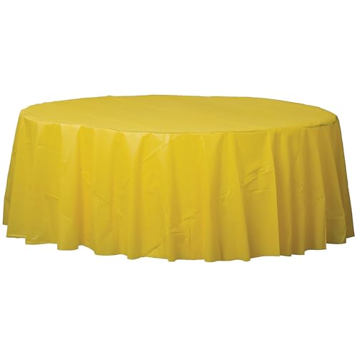 Amscan Elegant Round Flannel Backed Table Cover - 84" - Premium Waterproof Tablecloth, Easy Clean Protection for Parties, Holidays & Everyday Use, Yellow Sunshine