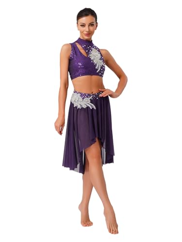 Robe de danse lyrique haut de gamme en strass et voile asymétrique pour femme inhzoy