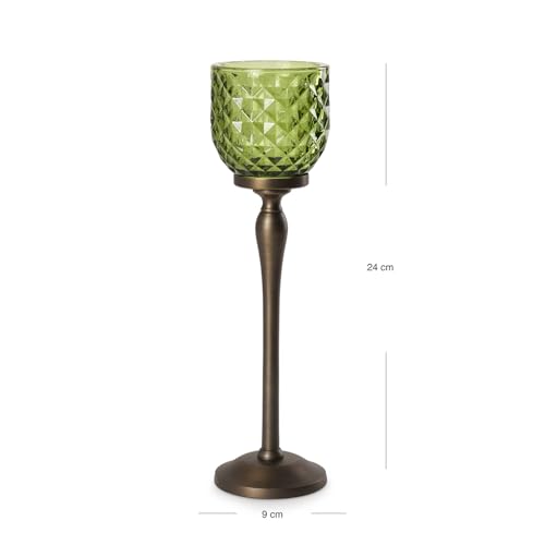 Image of Pure Home Green Diamond Cut Hurricane - Large | Size: 9 x 9 x 24 cm | Premium Hurricanes for Everyday Styling | Living Room & Home Decor Showpiece | Ideal for Diwali & Festive | Premium Decor | Pack of 1