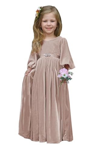 Velvet Flower Girl Dresses V Neck Pageant Dresses Long Puffy Bridesmaid Dress Christmas Party Gowns HRK14