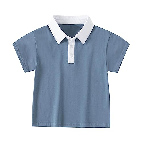 Toddler Baby Kids ???????????????? Shirt for Boys Girls Button Up Short Sleeve Cotton Tee, Solid Color (Dark Blue, 5-6 Years)