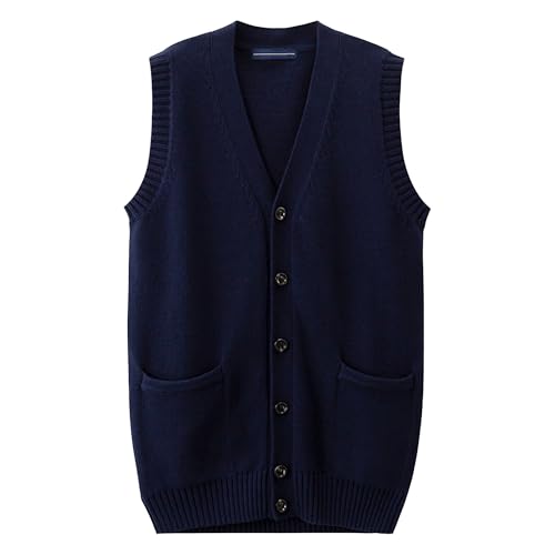 Men's Cable Knit Cardigan Vest Wool Blend V-Neck Button Sleeveless Vests Button Down Cardigan Waistcoats