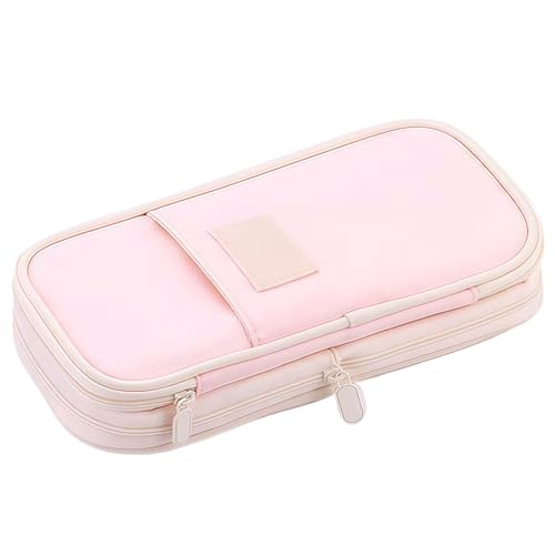 GWAWG Estuche extensible rosa estético adolescente, estuche de lápices de gran capacidad, material escolar, esthetic clean, estuche para niñas, 3 compartimentos, para estudiantes, adultos, oficina