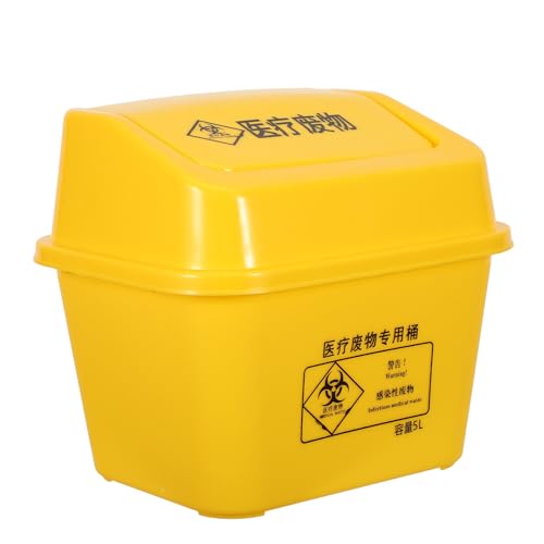 Cabilock Contenedor de plástico para desechar objetos punzocortantes médicos, 5 L, amarillo, con tapa abatible. Ideal para hospitales y laboratorios, para uso en emergencias domésticas.