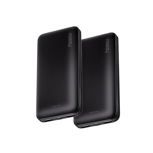 Miady 2-Pack 10000mAh Power Bank, Slim, 3 Outputs, Black