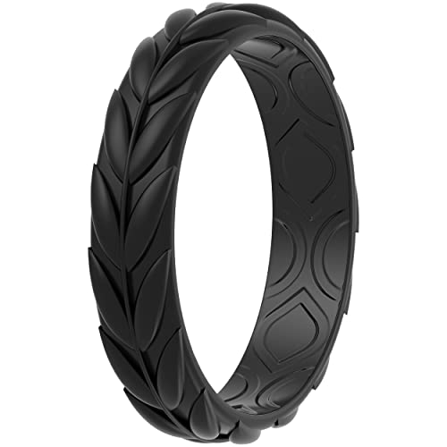 ThunderFit Silicone Wedding Bands for Women - Breathable Leaf Design 5.2mm Wide 2mm Thick - 1/4/7 Variety Multipack