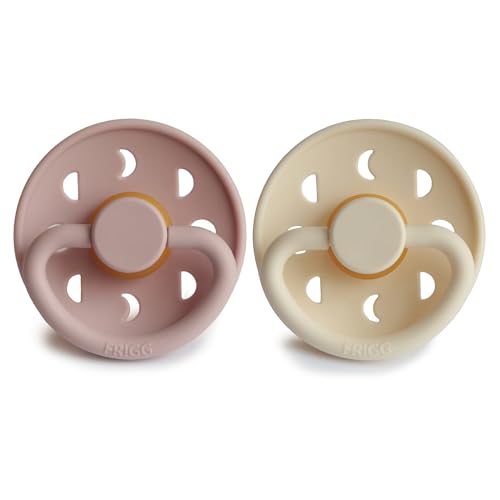 Image of FRIGG Moon Natural Rubber Baby Pacifier | Made in Denmark | BPA-Free (Blush /Cream, 0-6 Months) 2-Pack