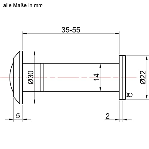 Door Viewer Chrome Style - Silver 14mm Spy Hole for Installation in 35-55mm Doors - 200° Wide Angle Front Door Peephole incl. Cover