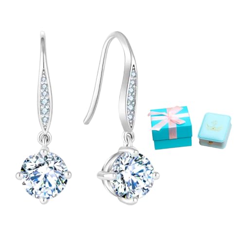 2ct, Womens Moissanite Round Drop Dangle Earrings Jewelry | Sterling Silver Earring | Rhodium-Plated Jewelry | A Wonderful Surprise for Valentine’s, Birthdays, Anniversaries, Christmas