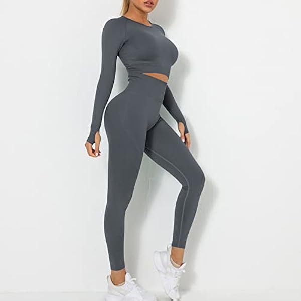 OEAK - Tuta sportiva da donna, per jogging, sport, leggings e crop top, 2 pezzi, set, per yoga, abbigliamento per il tempo libero, grigio scuro, L