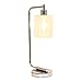 Simple Designs LD1036-CHR Bronson Antique Style Industrial Iron Lantern Desk Bedside Glass Shade Table Lamp, Chrome