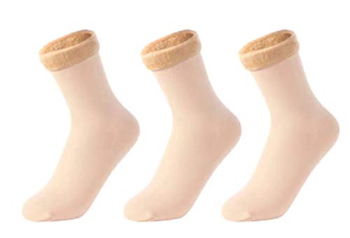 alexvyan 3 Pair Beige Soft & Cozy Solid Winter Thick Warm Fleece Lined Thermal Stretchy Elastic Velvet Socks (Without Thumb) for Girls/Ladies/Women-2-picture-30