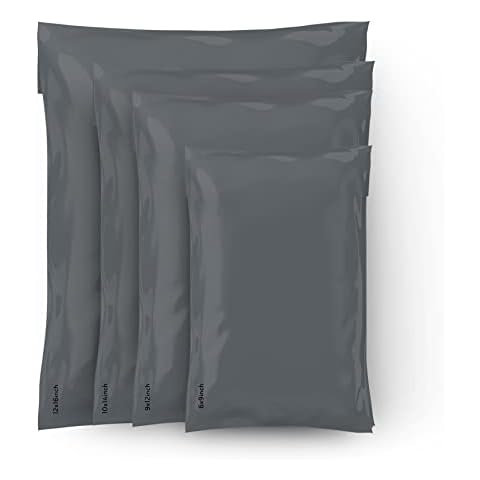 Straame - 100 Mixed Mailing Postal Self-Seal Closure Plastic Bags - Envelopes for Posting Clothes, Postal, Packaging, Shipping Bags - Tempered Proof, Secure Medium Postage Bags - Mixed Sizes - Grey Cover