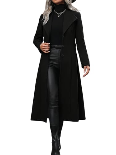 seiveini Manteau Femme Hiver Long Manteaux en Laine à Double Boutonnage Coupe-Vent Trench Chic et Élégant avec Ceinture A Noir S