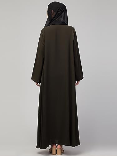 Image of Mallika Women Modest Wear Nida Matt Front Open Zipper Abaya Burkha for Everyday use (Olive, XL)