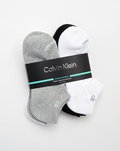 Image of Calvin Klein Womens No Show Socks - 6 Pack Breathable Cotton Blend Athletic Performance Low Cut Running Socks for Women