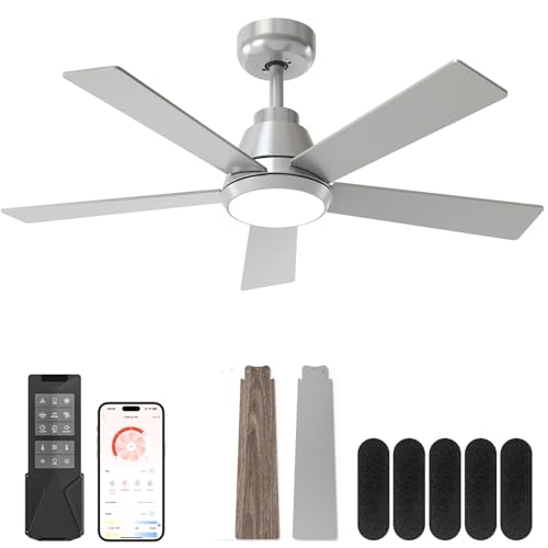CubiCubi Ceiling Fan, 42' Low Profile Ceiling Fans with Lights and Remote/APP Control, Flush Mount, 5CCT, Stepless Dimmable, Super Quiet, 6 Speeds, Modern Ceiling Fans for Bedroom Living Room