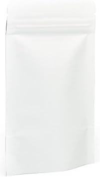 Evergreen Goods 50 White Kraft Stand-Up Paper Reusable Food Bags 90 x 140mm | Pouches Foil Lined with Tear Notch Heat-Grip Sealable Ziplock | Perfect for Packaging Coffee Beans, Snacks & Sweets Etc
