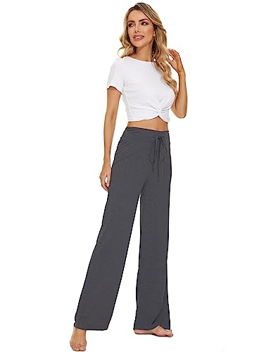 Image of LOCUBE Women's Pajama Pants, Soft Comfy High-Waist Wide-Leg Lounge Pants with Drawstring and Pockets