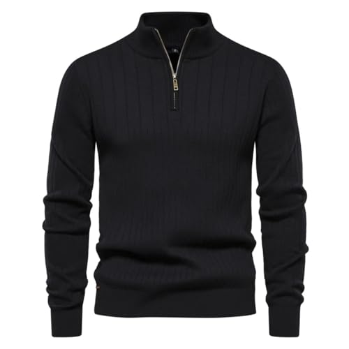 Men Zipper Pullover Sweaters For Warm Winter Stand Collar Cotton Knitted Sweater