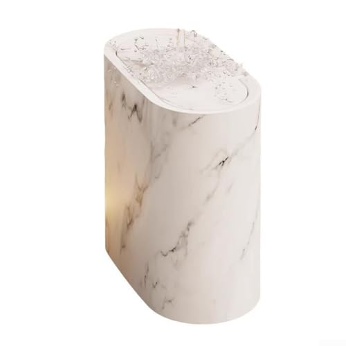 Axorafow Poubelle compacte et fine avec couvercle, design étroit et peu encombrant, structure à double tube en plastique PP durable, aspect marbre et grain...