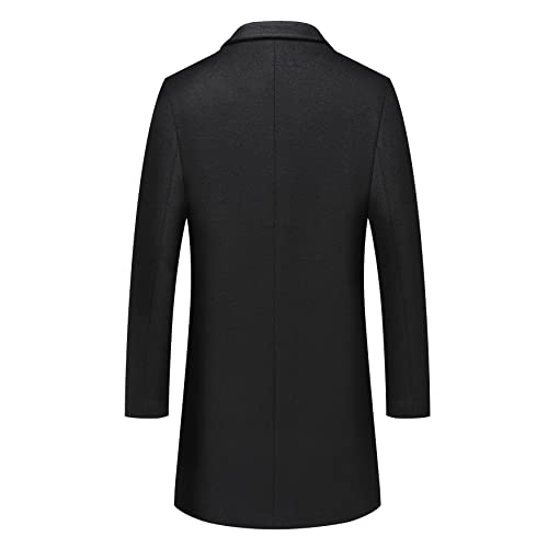 Image of PRIJOUHE Men's Wool Coat Hoodie Long Trench Coat Cotton Casual Woollen Overcoat Jacket