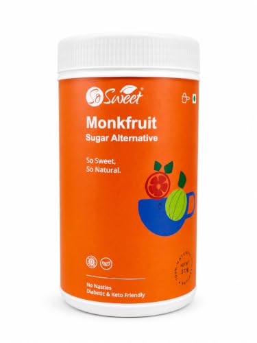 Image of So Sweet Monk Fruit Sweetener 375 g, Sugar Free, Natural Sugar Alternative | Monk fruit extract and erythritol blend, sugar substitute for tea, coffee, baking, cooking and desserts, 375 g jar