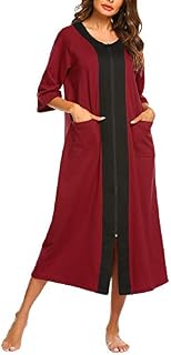 Ekouaer Plus Size Short Sleeve Robe Women Zipper Bathrobe House Coats Womens Cotton