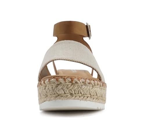 Image of Soda Topic Open Toe Buckle Ankle Strap Espadrilles Flatform Wedge Casual Sandal