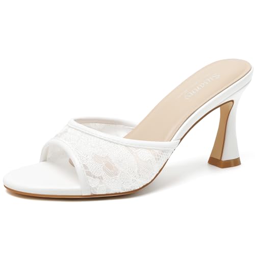 Image of Susanny High Heels for Women Pointed Open Toe Strappy Chunky Block Heels Ankle Strap Stiletto Kitten Heeled Sandals Wedding Bridal Party Prom Sexy Dress Shoes