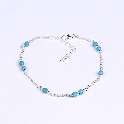YoBuyBuy Tobillera de Plata Hecha a Mano con Cuentas de Turquesa de imitación para Mujer, Cadena de pie con Personalidad, Pulsera de Tobillo a la Moda, joyería Femenina, Regalos Cover