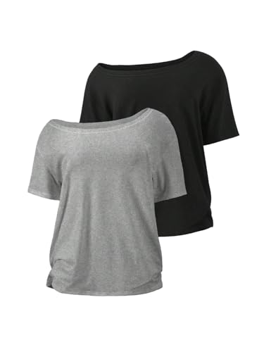 Women's Plus Size Off The Shoulder Tops Short Sleeve Summer T Shirt Y2K Tops Trendy 2 Packs