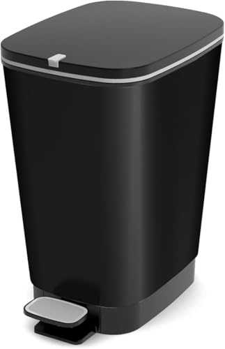 Curver - Cubo de basura Chic Bin con pedal antideslizante 25L,40,5 x 26,5 x 45 cm, color negro, tapa y aro para bolsa