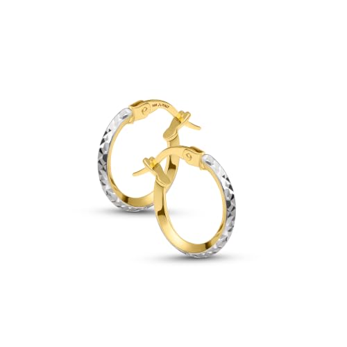 Image of Amberta 9ct 14ct Gold Hoop Earrings for Women, Twisted Yellow White Gold Hoops, Diamond Cut, 10mm 15mm 20mm, Solid Gold Made in Italy: 14K Diamond Cut 10.5 mm